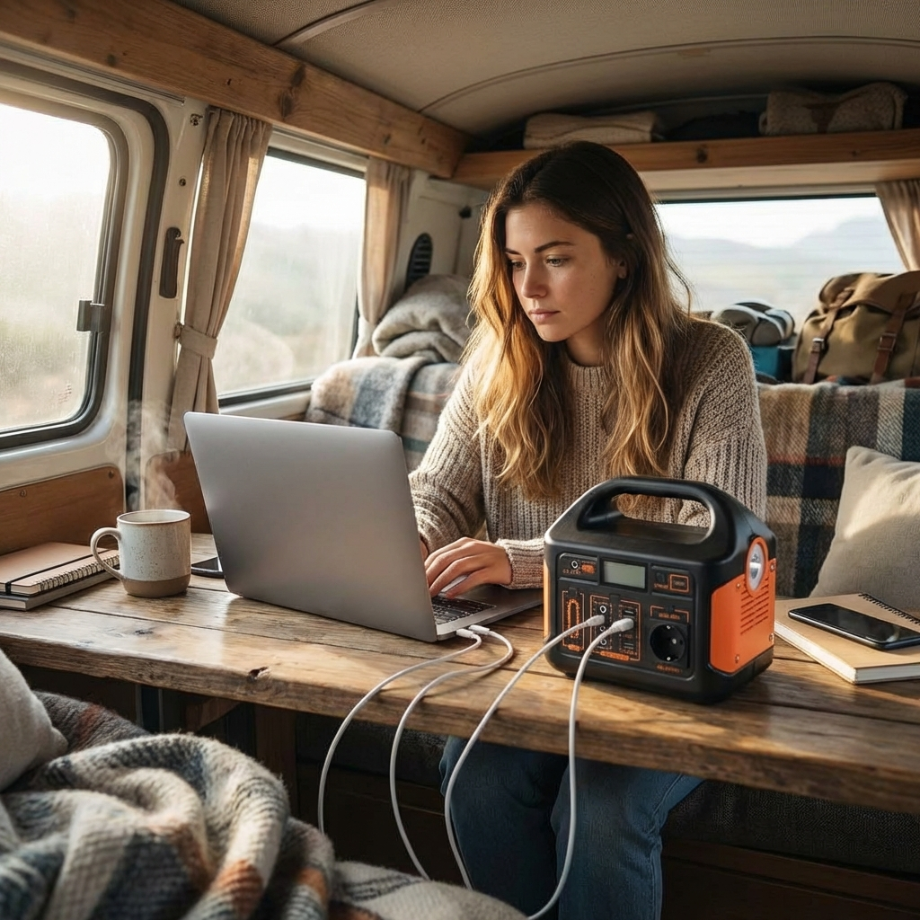 Station d'énergie portable VanPower 500W LiFePO4 dans un van aménagé pour la vanlife